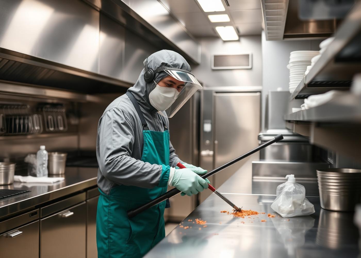 Tratamento de controle de pragas em cozinha comercial