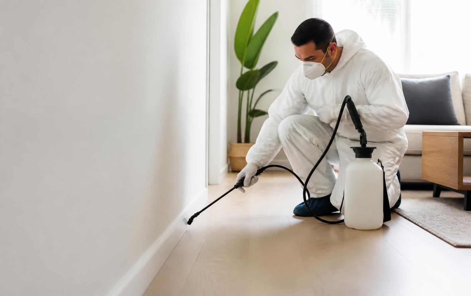 Profissional da PRAGNORTE aplicando controle de pragas em uma residência